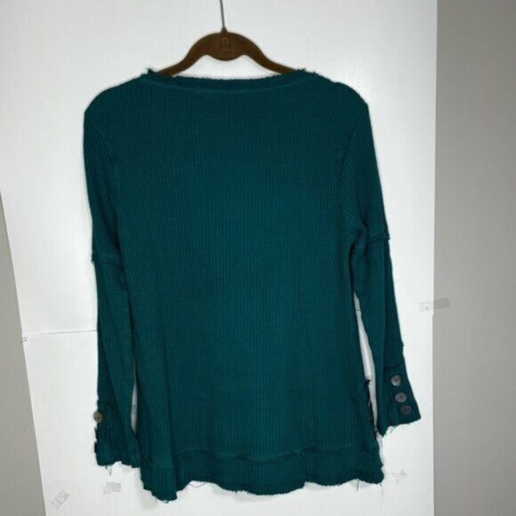 Soft Surroundings Waffle Knit Top Women’s Medium Teal Boho Decorative Buttons - Picture 12 of 12